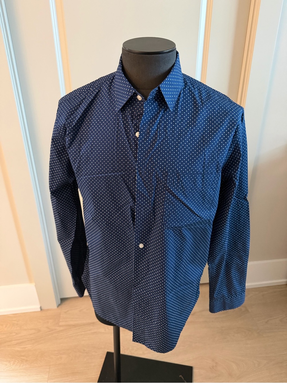 Barneys New York Navy Blue Polka Dot Button-Down Shirt